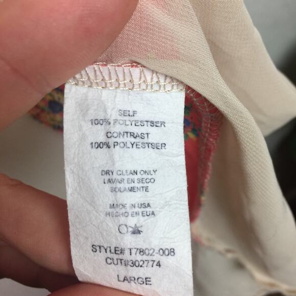 LUSH Sheer Blouse w/ Bright Coral Floral Pattern - Picture 4 of 6